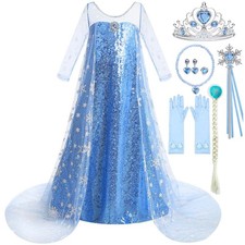 Sequins Princess Dress for Girls Blue Costume