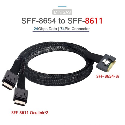 Câble haute vitesse serveur Slim Sas SFF-8654 8i vers Oculink SFF-8611 4i X 2 pour 3724 - Photo 2/7