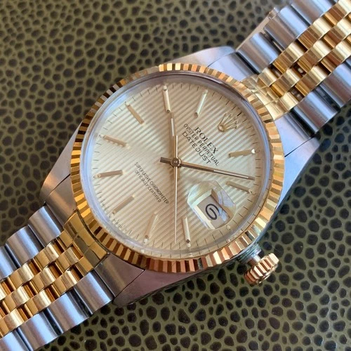 1987 Rolex DateJust 16013 Tapestry Dial 18K & Steel Watch - Mint & Unpolished