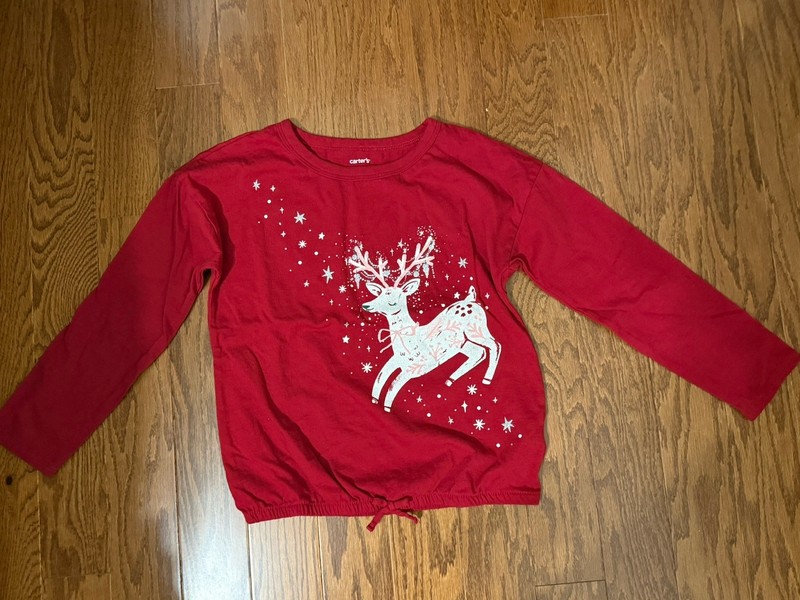 Girls Size 8 CARTER'S White Christmas Reindeer Graphic Print Elastic Waist Top