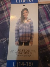 Boston Traders Jacket Girls Large 14/16 Flannel Blue/ Gray Hoodie. Eb37