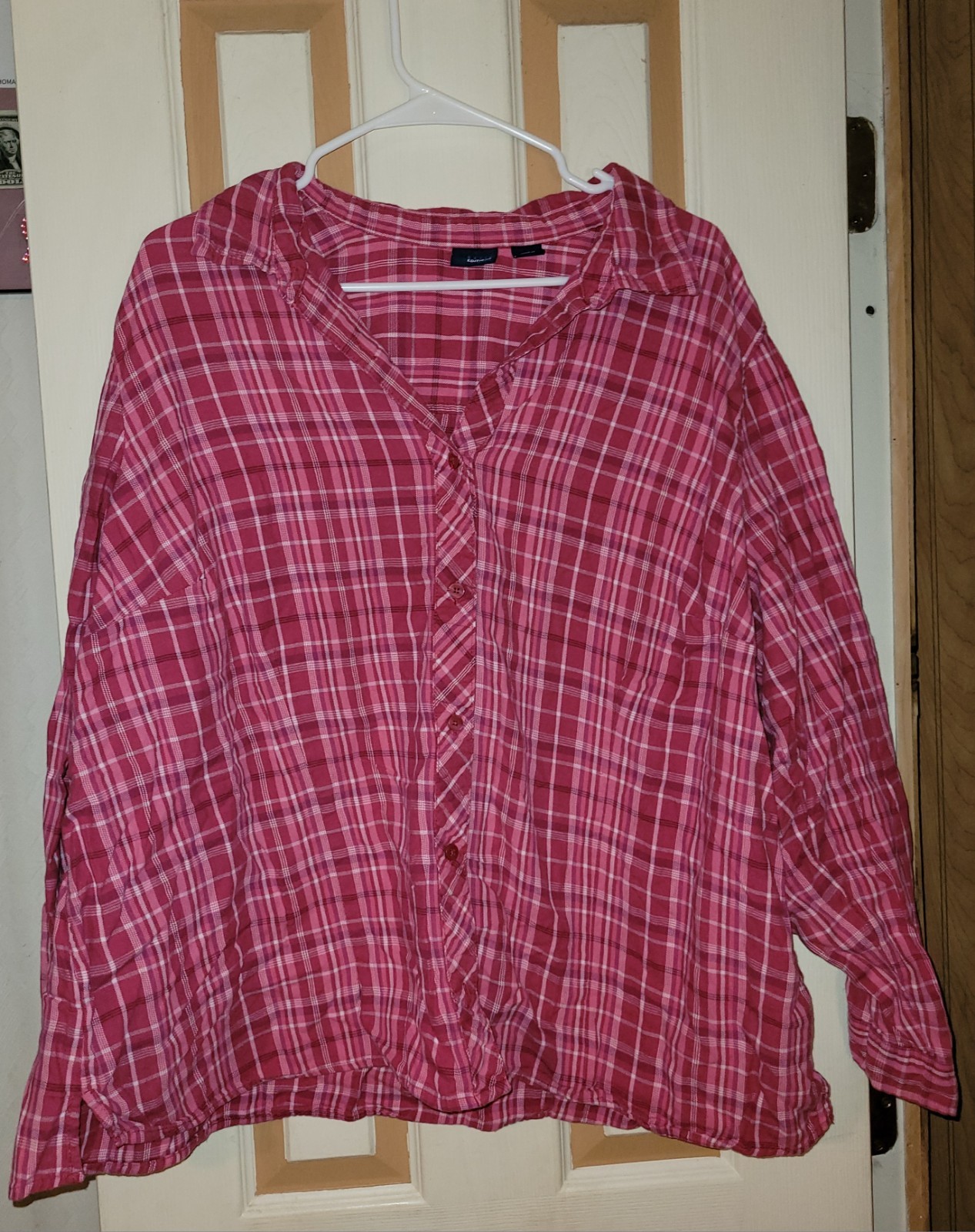 Pink Checkered Pattern Long Sleeve Button-down Sh… - image 1