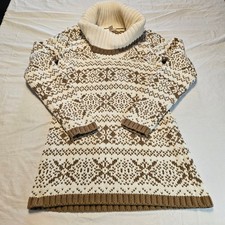 Ann Taylor LOFT Fair Isle Snowflake Cowl Neck Sweater Brown Cream Medium Cozy