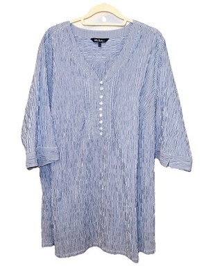 Ulla Popken Top SIZE 28/30 Striped Button Front Blue White Stripe Blouse Shirt