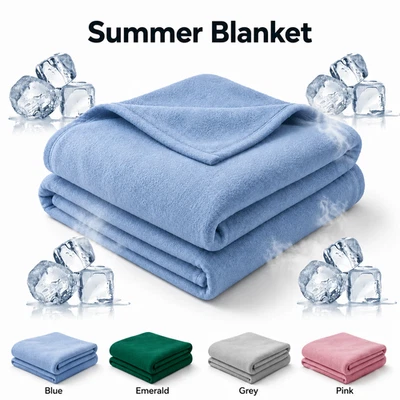 Summer Fleece Blanket Lightweight Breathable Soft Bed Throw 3 sizes All Seasons - Image 1 of 4