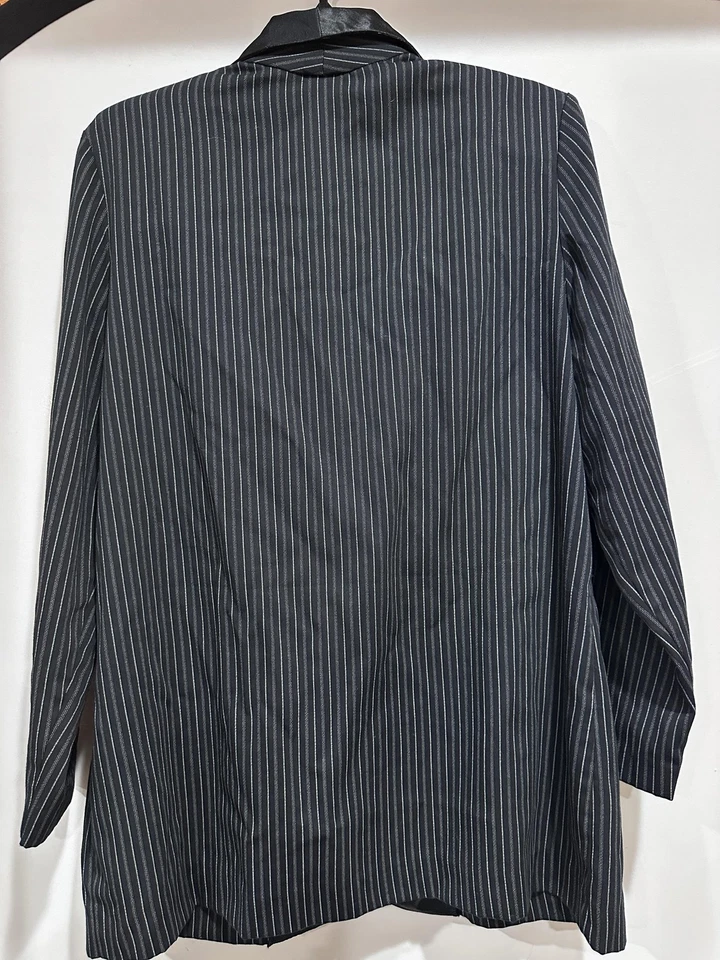 Blazer Esmoquin De Colección Para Mujer 14 Negro Rayas Mantón Cuello Satinado Hecho en EE. UU. Foto 2 de 4