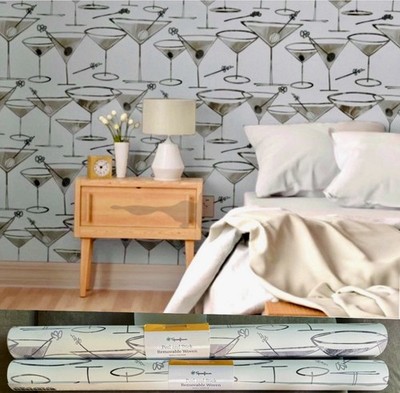 SPOONFLOWER (2)PEEL & STICK WALLPAPER  SHAKEN NOT STIRRED  GRAYSCALE 24 X12 ~NEW