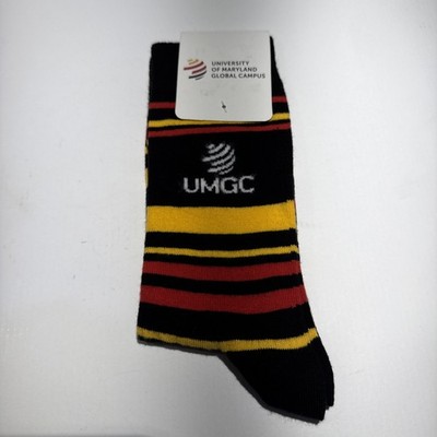 University Of Maryland Global Campus Striped Black Yellow Red Sock One Size NWT