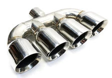 Exhaust Tip Center 2.5 inlet 3.5 Quad 10.00 Long Dual Wall Angle Stainless Steel