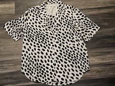 AYR The Pool Boy Button Down Shirt Hot Dot Cream Black Silk Viscose Top Sz M