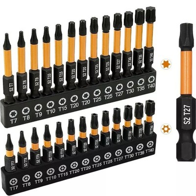 26pcs T7-T40 Impact Torx Set Screwdriver Drill Bits Security Tamper Proof Star