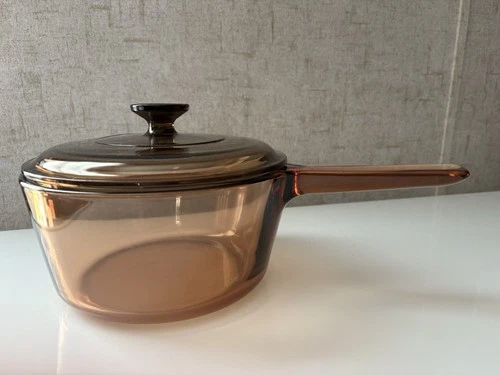 Pyrex Vintage Corning Ware Amber Visions France 2.5 QT Saucepan With Glass Lid!