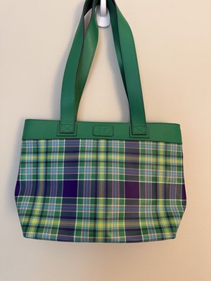 Baekgaard Green & Purple Plaid Top Handle Shoulder Bag