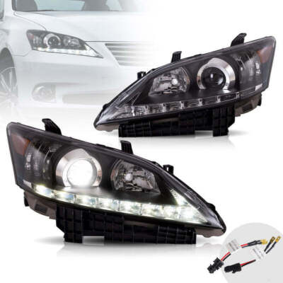 VLAND Pair Black LED Headlights For 2010-2012 Lexus ES350 LED DRL Front Lamps