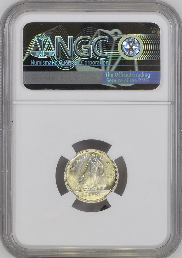 :1953 SILVER ELIZABETH-II 10C NSF CANADA NGC MS63 BLAST WHITE LOW-POP HIGH-GRADE - Image 2 of 2