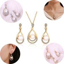Jewellery Earrings Pearl Crystal Wedding Party Diamante Bridal Necklace Set Prom