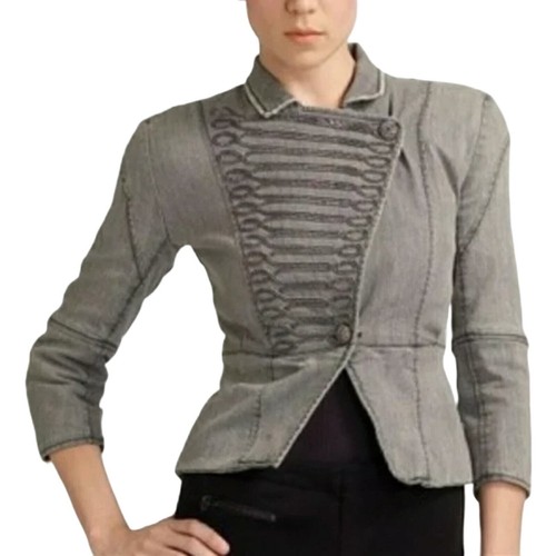 Alice + Olivia MILITARY Jacket Sz S/P Gray Chain Embellished Cotton Moto London - Picture 4 of 10
