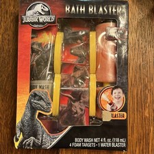 NEW Jurassic World Water Bath Blaster Kids W/ Blaster, 4 Targets  Body Wash