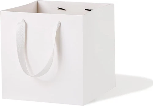 White Paper Gift Bag 4 X 4 Gift Box Small Square Bottom Paper Bags with Handles