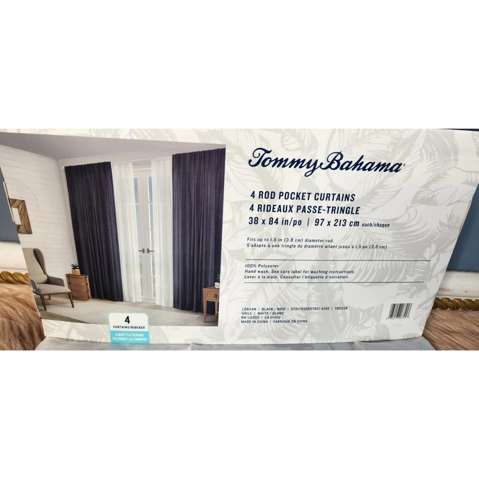 NUEVO CON ETIQUETAS TOMMY BAHAMA ROD CORTINAS DE VENTANA DE BOLSILLO - JUEGO DE 4 Foto 3 de 4
