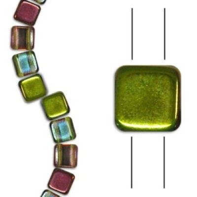 8 inch strand of High Quality Czech Glass 2 hole Beads - 6mm Square  - Tile101