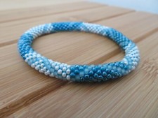 Nepal Roll On Bracelet Crochet Beach Blue White Clear