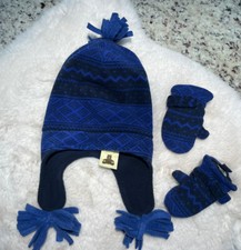 NWT Baby GAP Fleece Hat  Mittens blue navy aztec design NEW 0-6 months