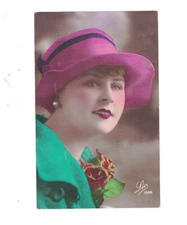 SD1331  ROARING TWENTIES   MODEL  HEAVY COLORED  PINK SILK HAT RPPC