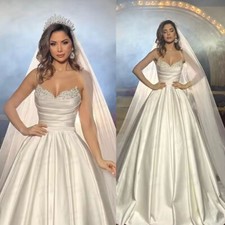 Luxury Wedding Dresses A Line Woman's Sexy Sequined Sleeveless Bride Gowns Pleat
