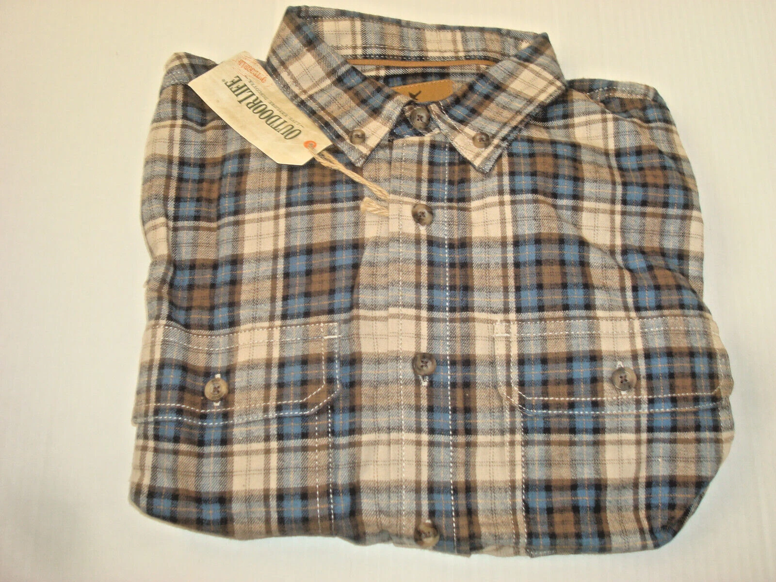 Men's Flannel Shirt Plaid Size Small Outdoor Life Blue Nwt