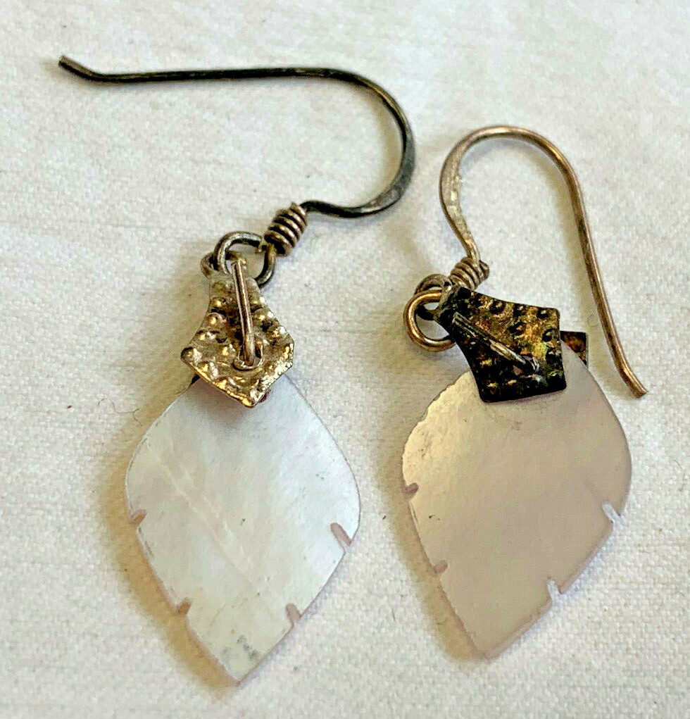 Vtg Sterling Silver MOP Abalone Shell Dangle Drop… - image 5