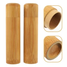 2Pcs Bamboo Tea Canister Bamboo Storage Tube Toothbrush Container (Light Brown)