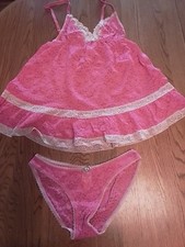 Nwt Vtg Victoria s Secret babydoll hot pink lingerie set lace nightie Panty S