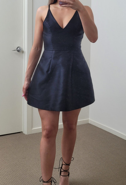 Shiny Black A Line Mini Dress - Size S