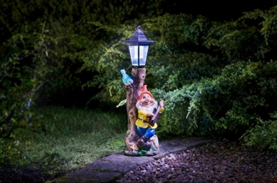 Lámpara LED GNOMO con energía solar poste jardín exterior adorno estatua naranja Foto 3 de 4