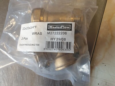 22 mm x 22 mm Kompression x 3/4'' Innengewinde Mittel-T-Stück - 2 T-Stücke pro Packung. Neu