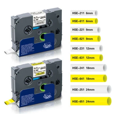 Schrumpfschlauch Kompatibe Brother P-Touch HSe-211 211 231 241 251 Weiß Gelb 2:1