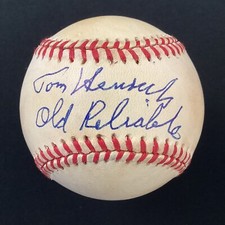Tommy Henrich Signed Baseball Budig Yankees Autograph Old Reliable Inscrip JSA