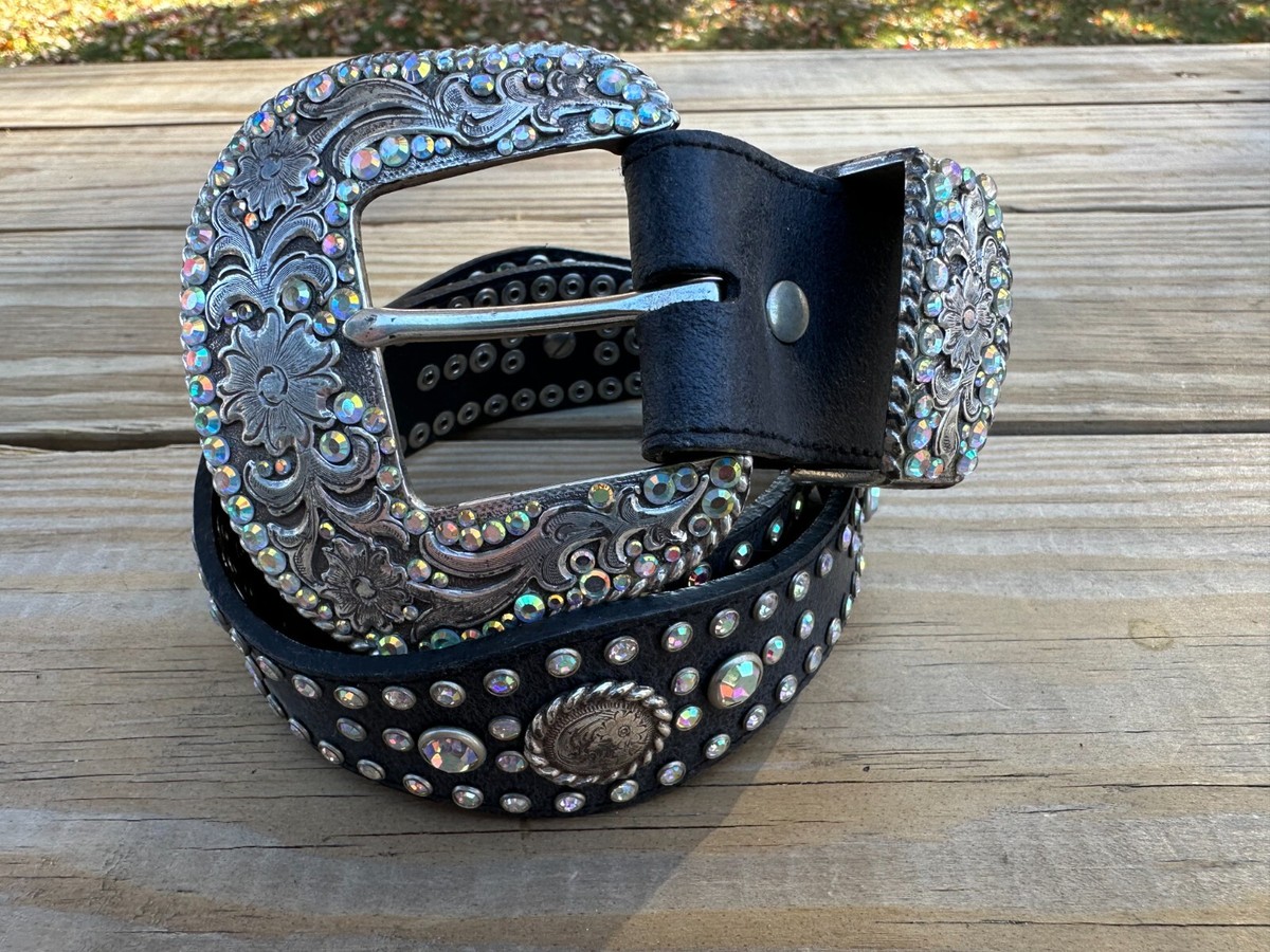 Ladies Western Scalloped Rhinestone Concho Belt, Black, Aurora