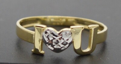 Echter massiver 10K bicolor Gold Herz ''I Love You'' Ring 1,2gr alle Größen