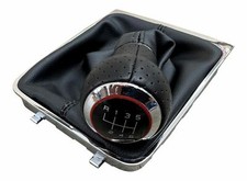 Für VW Passat 3C B6 Lochleder Schaltknauf 6-Gang Schwarz Chrom Rot