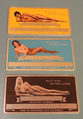 3 Vintage Perma-Plate NUDES Social Security ID Cards Aluminum NOS 1970'S 
