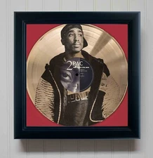 2 Pac Tupac Shakur Gold Record Etched LP Shadowbox Display