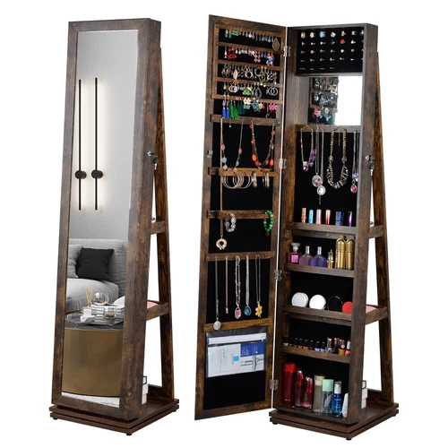 360°Swivel Jewelry Cabinet Full Length Mirror Standing Jewelry Armoire Organizer - Picture 12 of 46