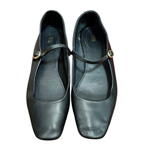 Zara black Buckle Leather Ballet Flats Shoes Size EU 38/US 7.5 - Picture 4 of 12