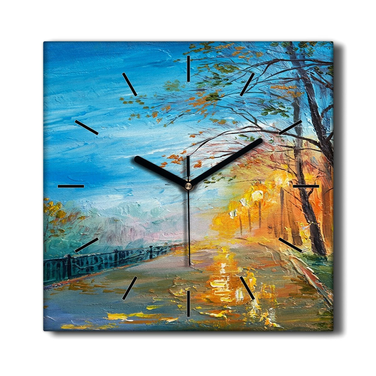 Canvas Clock Print 30x30 Oil Painting Trees Park Lamps Picture