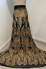 Gold Black 4way stretch sequin Lace fabric 50 Width Sold By The Yard