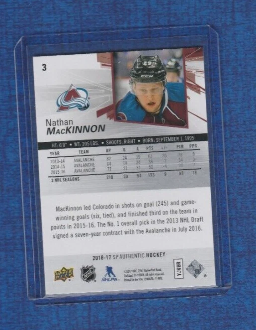 2016-17 Upper Deck SP Authentic Hockey # 3 Nathan MacKinnon - Image 2 of 2
