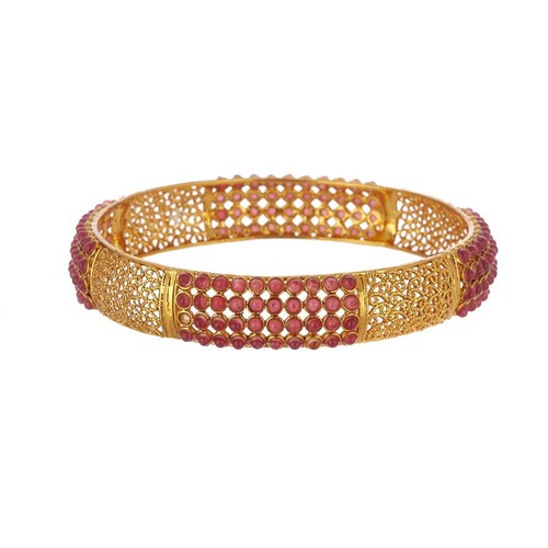 Gold Plated Pota Stone Bangle Bracelet Set Jewellery For Women & Girl Set Of 2 - Picture 11 of 17