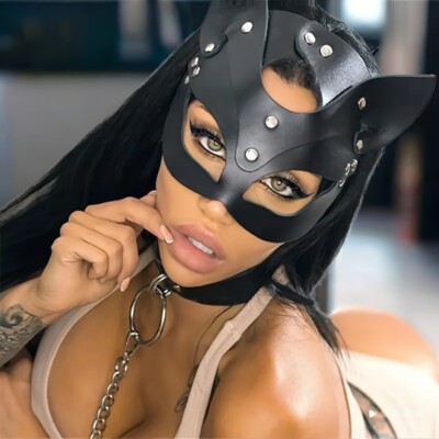 Faux Leather Black Cat Mask Dungeon Dress Up Halloween Cosplay Adjustable Strap